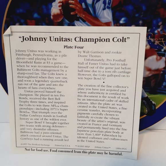 Bradford Exchange Collector Plate, Johnny Unitas Superbowl V Baltimore Colts - Picture 3 of 7